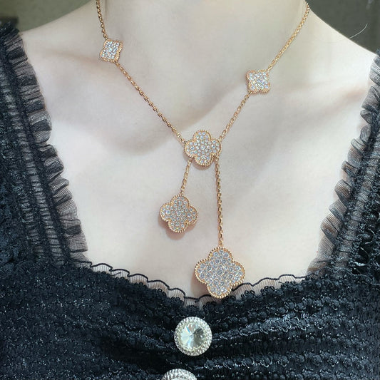 [Olivia Jewelry]CLOVER 6 MOTIF DIAMOND PAVED NECKLACE