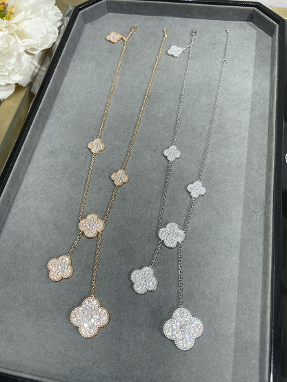 [Olivia Jewelry]CLOVER 6 MOTIF DIAMOND PAVED NECKLACE