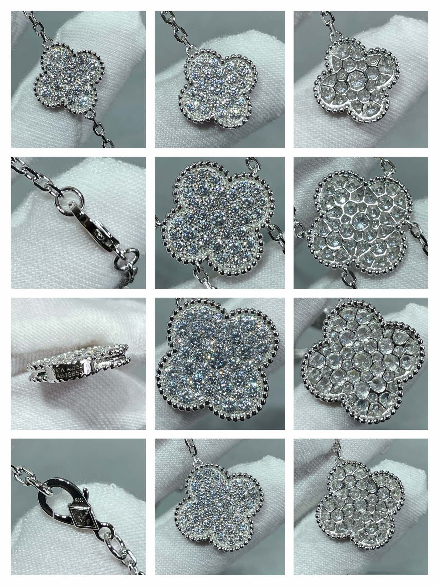 [Olivia Jewelry]CLOVER 6 MOTIF DIAMOND PAVED NECKLACE