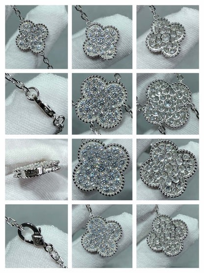 [Olivia Jewelry]CLOVER 6 MOTIF DIAMOND PAVED NECKLACE
