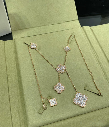 [Olivia Jewelry]CLOVER 6 MOTIF DIAMOND PAVED NECKLACE
