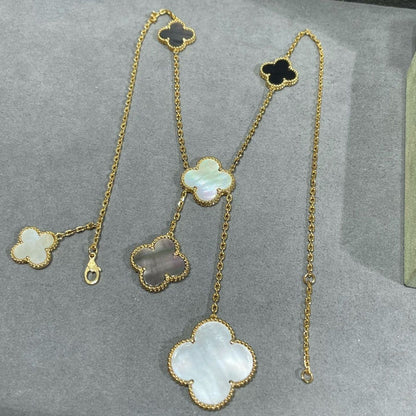 [Olivia Jewelry]CLOVER 6 MOTIF MOP ONYX GOLD NECKLACE