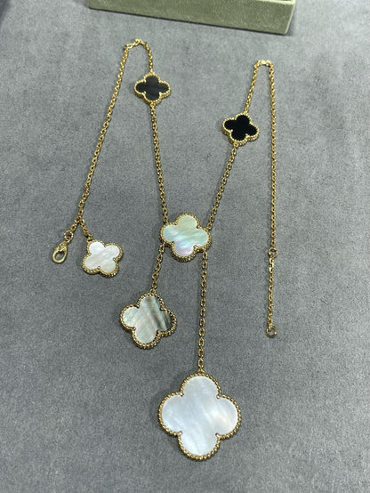 [Olivia Jewelry]CLOVER 6 MOTIF MOP ONYX GOLD NECKLACE