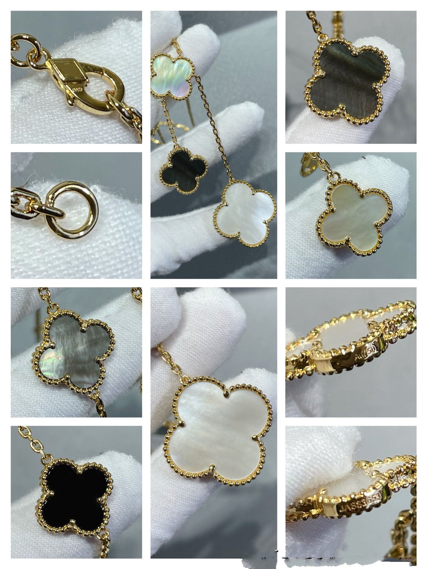 [Olivia Jewelry]CLOVER 6 MOTIF MOP ONYX GOLD NECKLACE