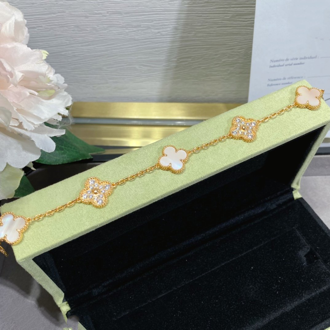 [Olivia JW]CLOVER 5 MOTIF DIAMOND PINK MOP PINK GOLD BRACELET