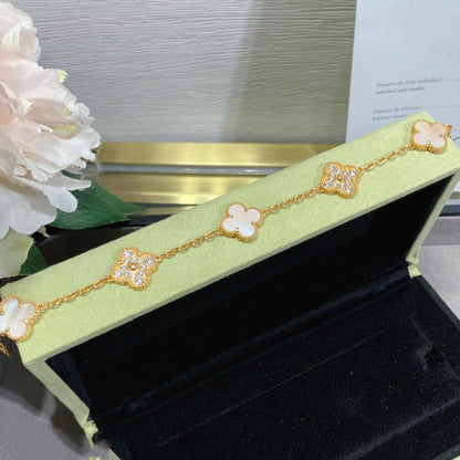 [Olivia JW]CLOVER 5 MOTIF DIAMOND PINK MOP PINK GOLD BRACELET