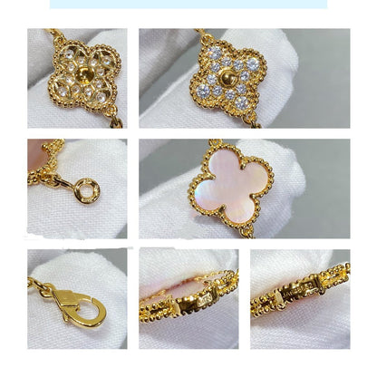 [Olivia JW]CLOVER 5 MOTIF DIAMOND PINK MOP PINK GOLD BRACELET