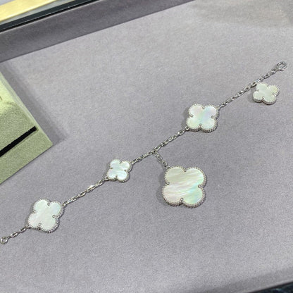[Olivia Jewelry]CLOVER 5 MOTIF WHITE MOP SILVER BRACELET