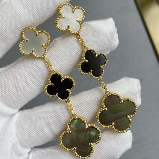 [Olivia Jewelry]CLOVER 3 MOTIF MOP ONYX DARK MOP PINK GOLD EARRINGS