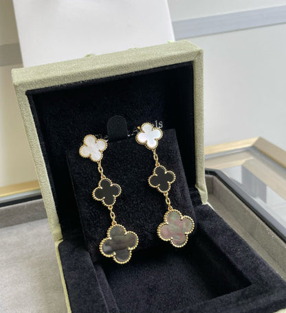 [Olivia Jewelry]CLOVER 3 MOTIF MOP ONYX DARK MOP PINK GOLD EARRINGS
