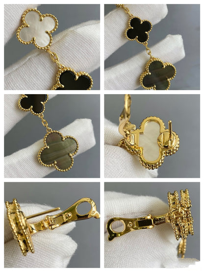 [Olivia Jewelry]CLOVER 3 MOTIF MOP ONYX DARK MOP PINK GOLD EARRINGS