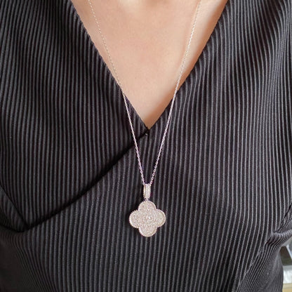 [Olivia Jewelry]CLOVER 25MM LARGE PEDANT DIAMOND PAVED LONG NECKLACE