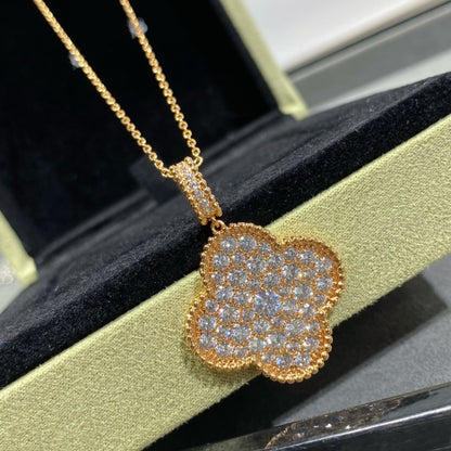 [Olivia Jewelry]CLOVER 25MM LARGE PEDANT DIAMOND PAVED LONG NECKLACE