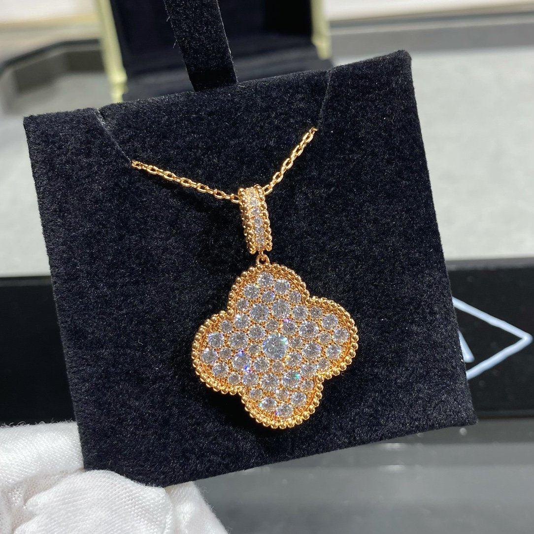 [Olivia Jewelry]CLOVER 25MM LARGE PEDANT DIAMOND PAVED LONG NECKLACE