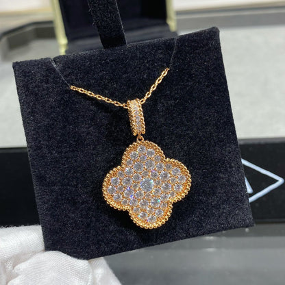 [Olivia Jewelry]CLOVER 25MM LARGE PEDANT DIAMOND PAVED LONG NECKLACE