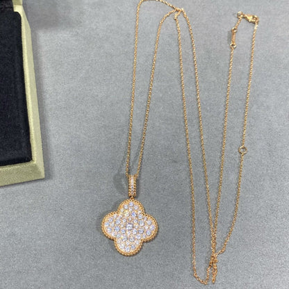 [Olivia Jewelry]CLOVER 25MM LARGE PEDANT DIAMOND PAVED LONG NECKLACE