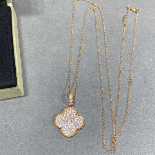 [Olivia Jewelry]CLOVER 25MM LARGE PEDANT DIAMOND PAVED LONG NECKLACE