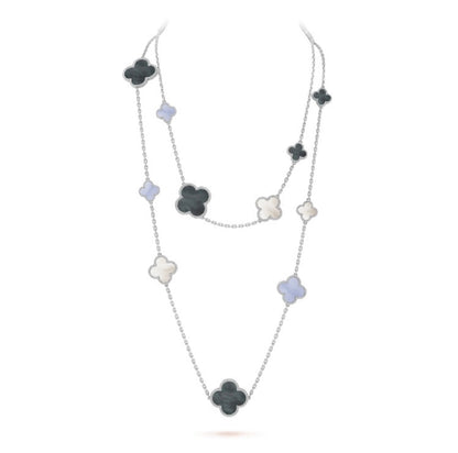 [Olivia Jewelry]CLOVER 16 MOTIF CHALCEDONY MOP SILVER NECKLACE