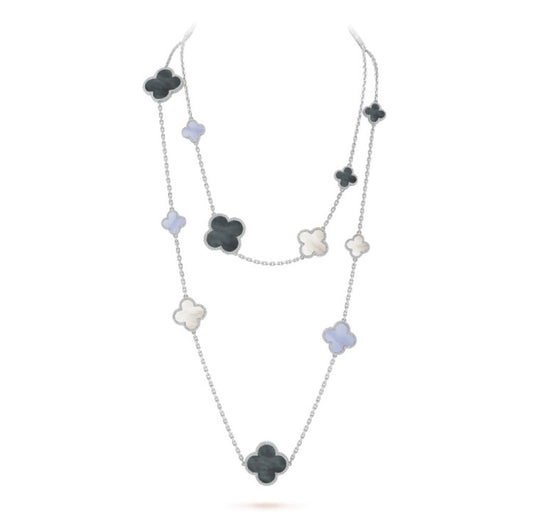 [Olivia Jewelry]CLOVER 16 MOTIF CHALCEDONY MOP SILVER NECKLACE