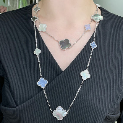 [Olivia Jewelry]CLOVER 16 MOTIF CHALCEDONY MOP SILVER NECKLACE