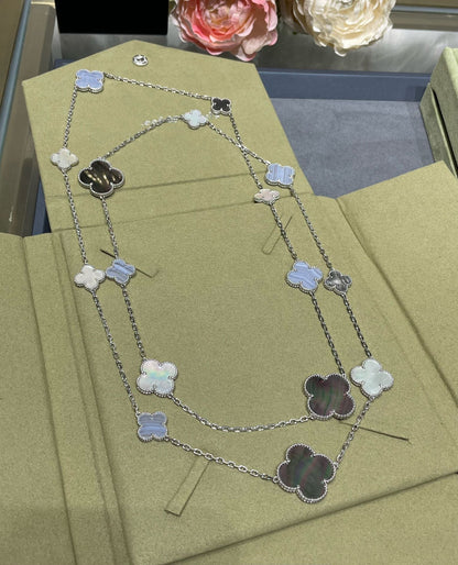 [Olivia Jewelry]CLOVER 16 MOTIF CHALCEDONY MOP SILVER NECKLACE