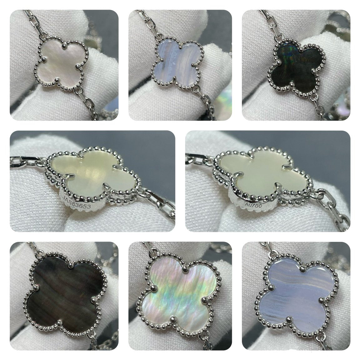 [Olivia Jewelry]CLOVER 16 MOTIF CHALCEDONY MOP SILVER NECKLACE