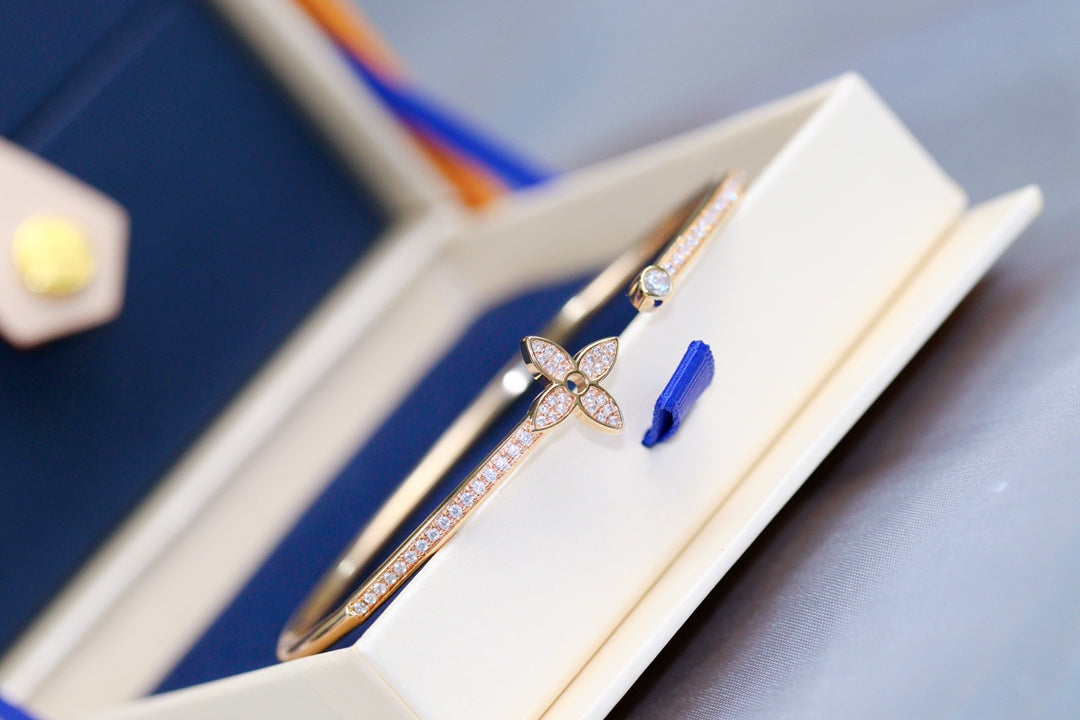 [Olivia Jewelry]IDYLLE PINK GOLD OPEN BRACELET DIAMOND PAVED