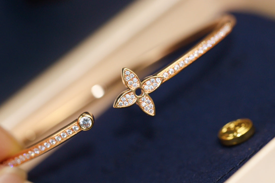 [Olivia Jewelry]IDYLLE PINK GOLD OPEN BRACELET DIAMOND PAVED