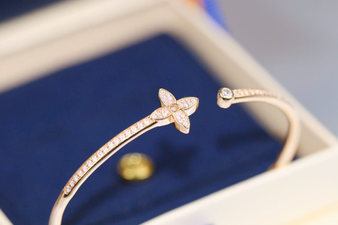 [Olivia Jewelry]IDYLLE PINK GOLD OPEN BRACELET DIAMOND PAVED