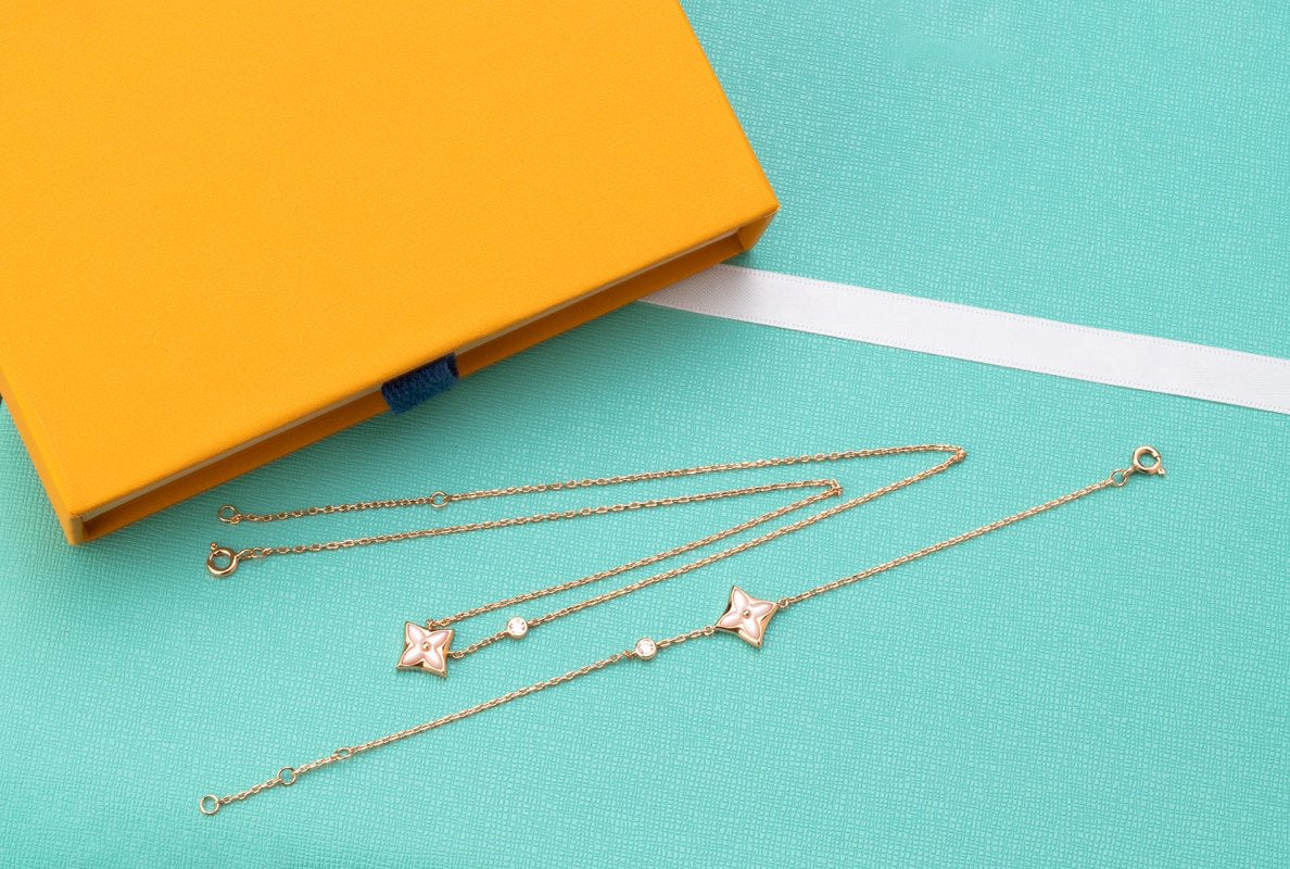 [Olivia Jewelry]STAR PINK MOP 1 DIAMOND PINK GOLD NECKLACE