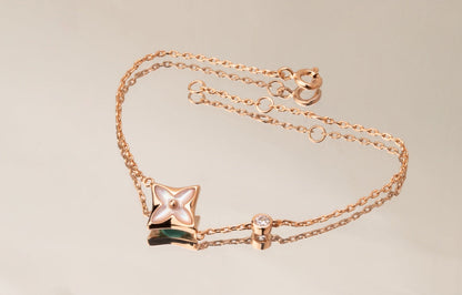 [Olivia Jewelry]STAR PINK MOP 1 DIAMOND PINK GOLD NECKLACE