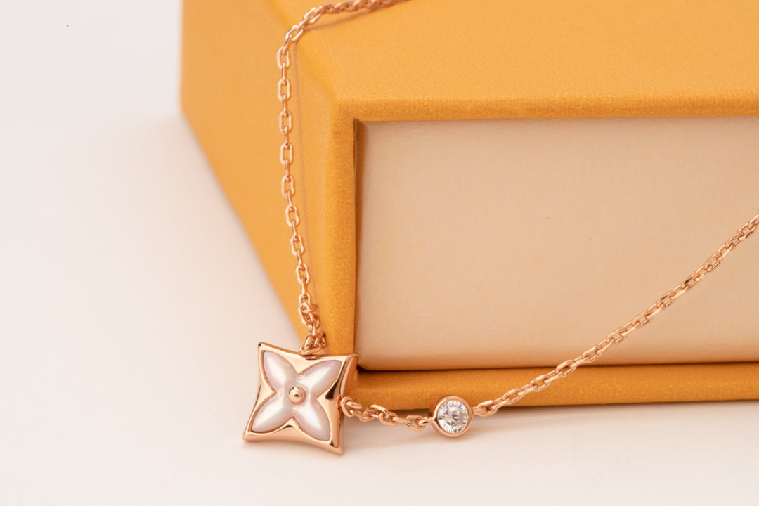 [Olivia Jewelry]STAR PINK MOP 1 DIAMOND PINK GOLD NECKLACE