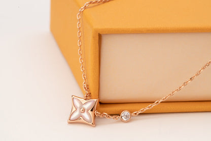 [Olivia Jewelry]STAR PINK MOP 1 DIAMOND PINK GOLD NECKLACE