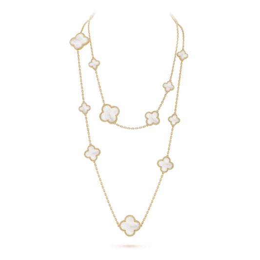 [Olivia Jewelry]CLOVER 16 MOTIF WHITE MOP GOLD NECKLACE
