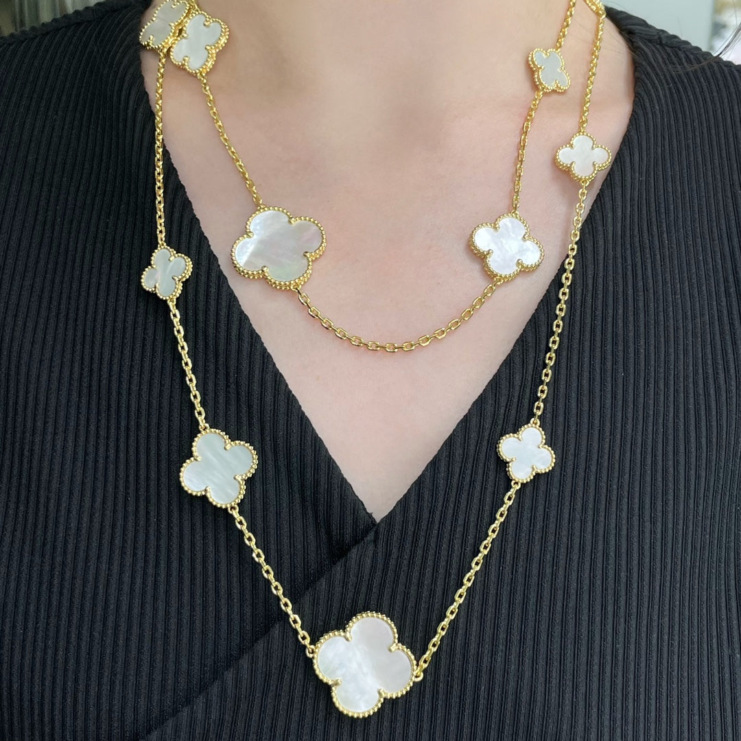 [Olivia Jewelry]CLOVER 16 MOTIF WHITE MOP GOLD NECKLACE