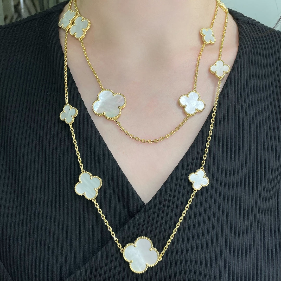 [Olivia Jewelry]CLOVER 16 MOTIF WHITE MOP GOLD NECKLACE