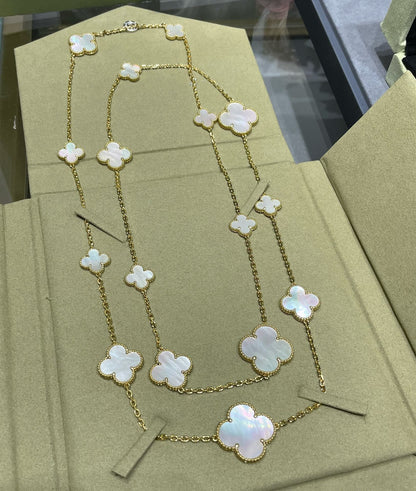 [Olivia Jewelry]CLOVER 16 MOTIF WHITE MOP GOLD NECKLACE
