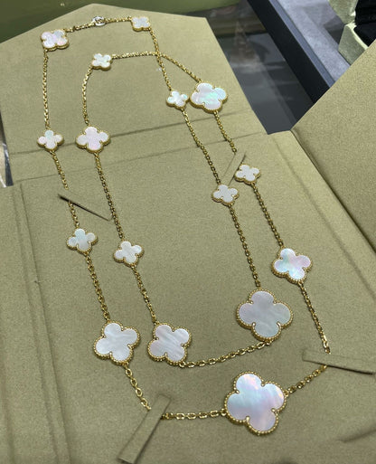 [Olivia Jewelry]CLOVER 16 MOTIF WHITE MOP GOLD NECKLACE