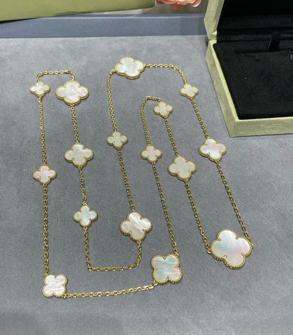 [Olivia Jewelry]CLOVER 16 MOTIF WHITE MOP GOLD NECKLACE