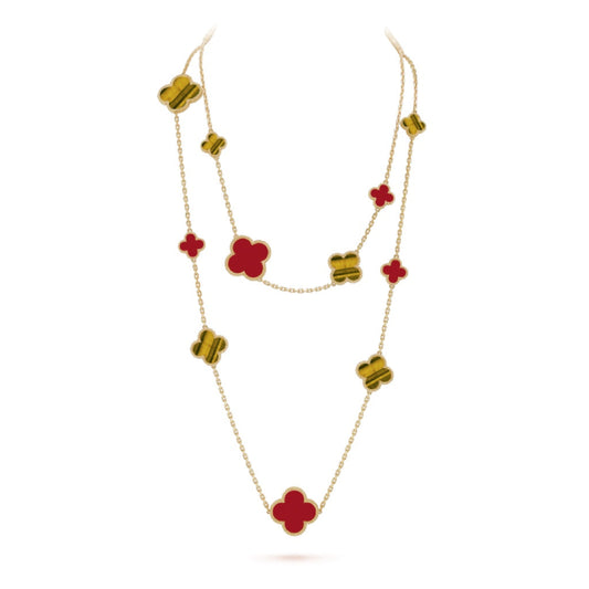 [Olivia Jewelry]CLOVER 16 MOTIF CARNELIAN TIGER EYE ROSE GOLD NECKLACE