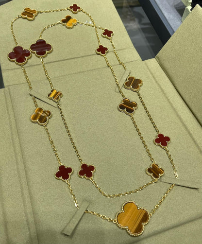 [Olivia Jewelry]CLOVER 16 MOTIF CARNELIAN TIGER EYE ROSE GOLD NECKLACE