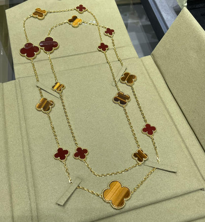 [Olivia Jewelry]CLOVER 16 MOTIF CARNELIAN TIGER EYE ROSE GOLD NECKLACE