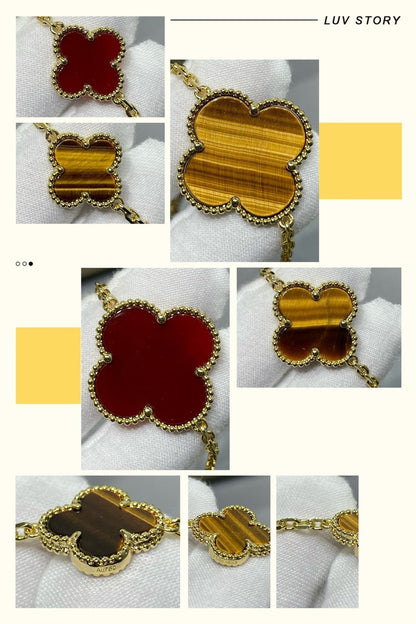 [Olivia Jewelry]CLOVER 16 MOTIF CARNELIAN TIGER EYE ROSE GOLD NECKLACE