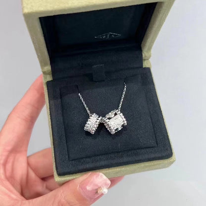 [Olivia Jewelry]PERLEE DOUBLE PENDANT SILVER DIAMOND NECKLACE