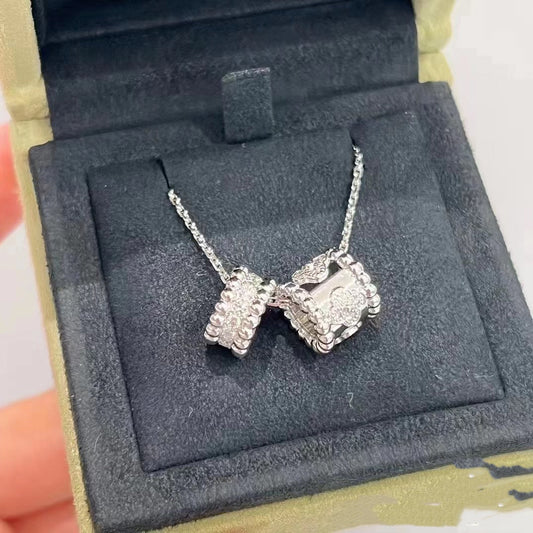 [Olivia Jewelry]PERLEE DOUBLE PENDANT SILVER DIAMOND NECKLACE