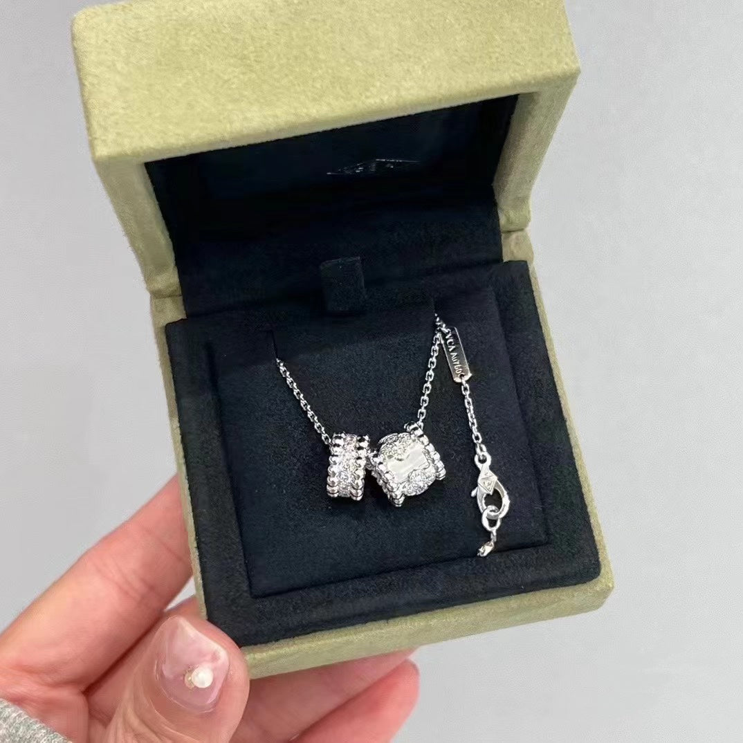 [Olivia Jewelry]PERLEE DOUBLE PENDANT SILVER DIAMOND NECKLACE