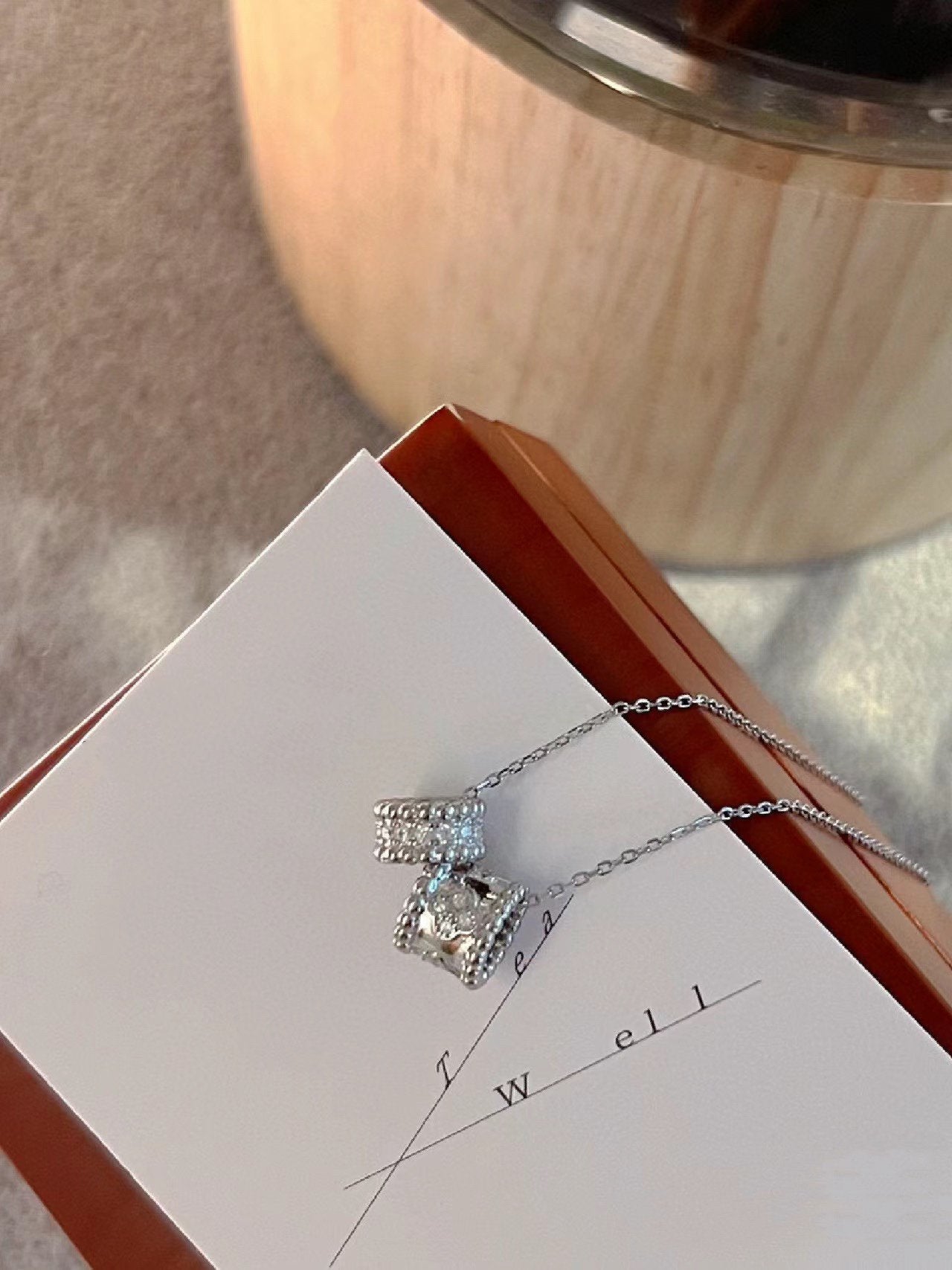 [Olivia Jewelry]PERLEE DOUBLE PENDANT SILVER DIAMOND NECKLACE