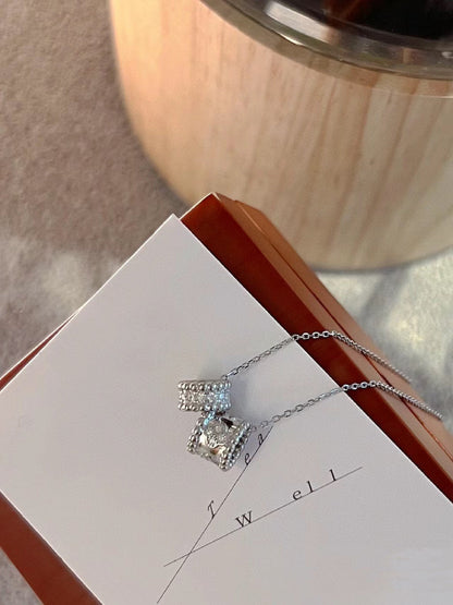 [Olivia Jewelry]PERLEE DOUBLE PENDANT SILVER DIAMOND NECKLACE