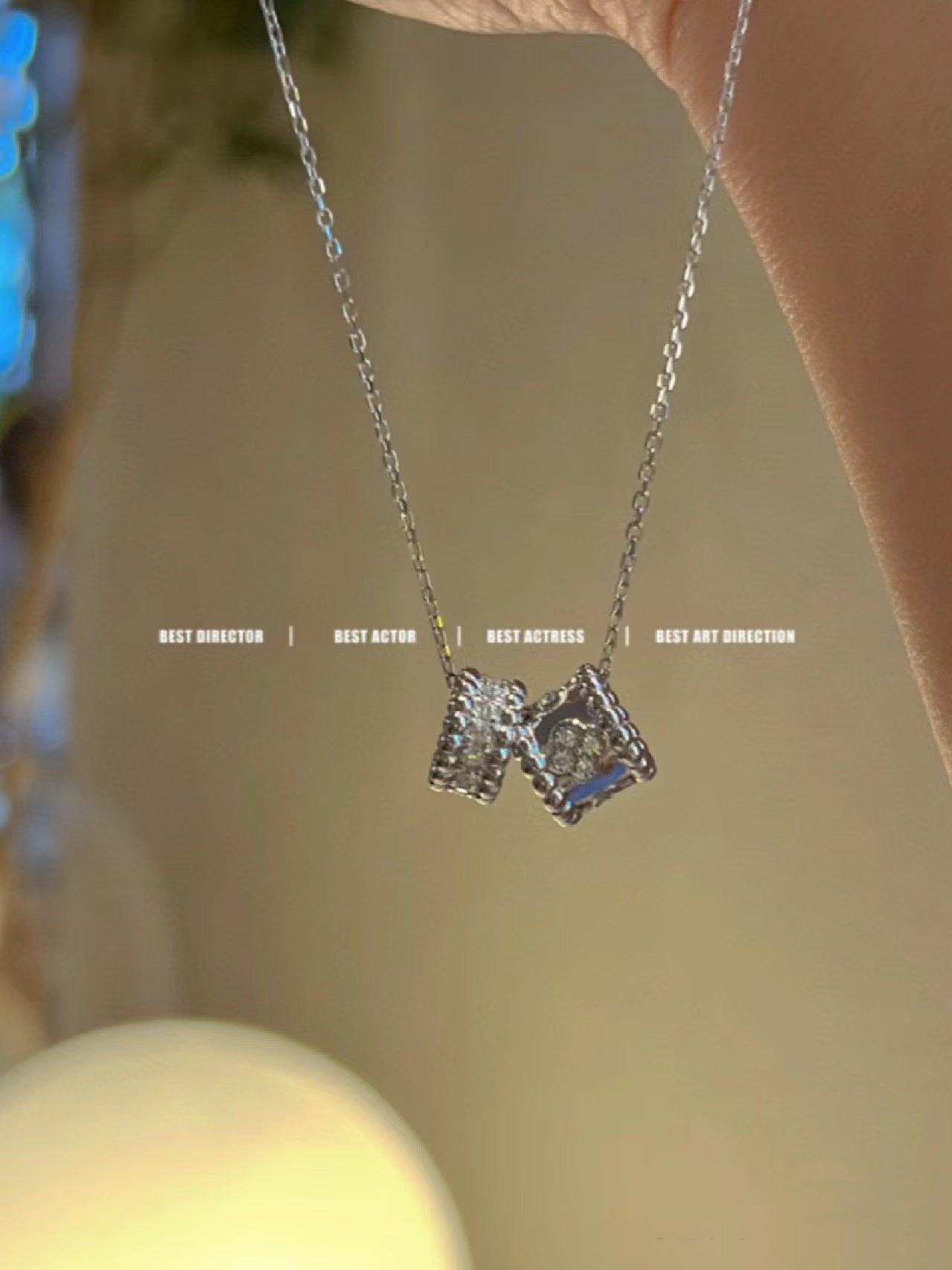 [Olivia Jewelry]PERLEE DOUBLE PENDANT SILVER DIAMOND NECKLACE