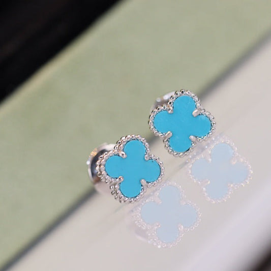 [Olivia Jewelry]CLOVER MINI TURQUOISE SILVER STUD EARRINGS